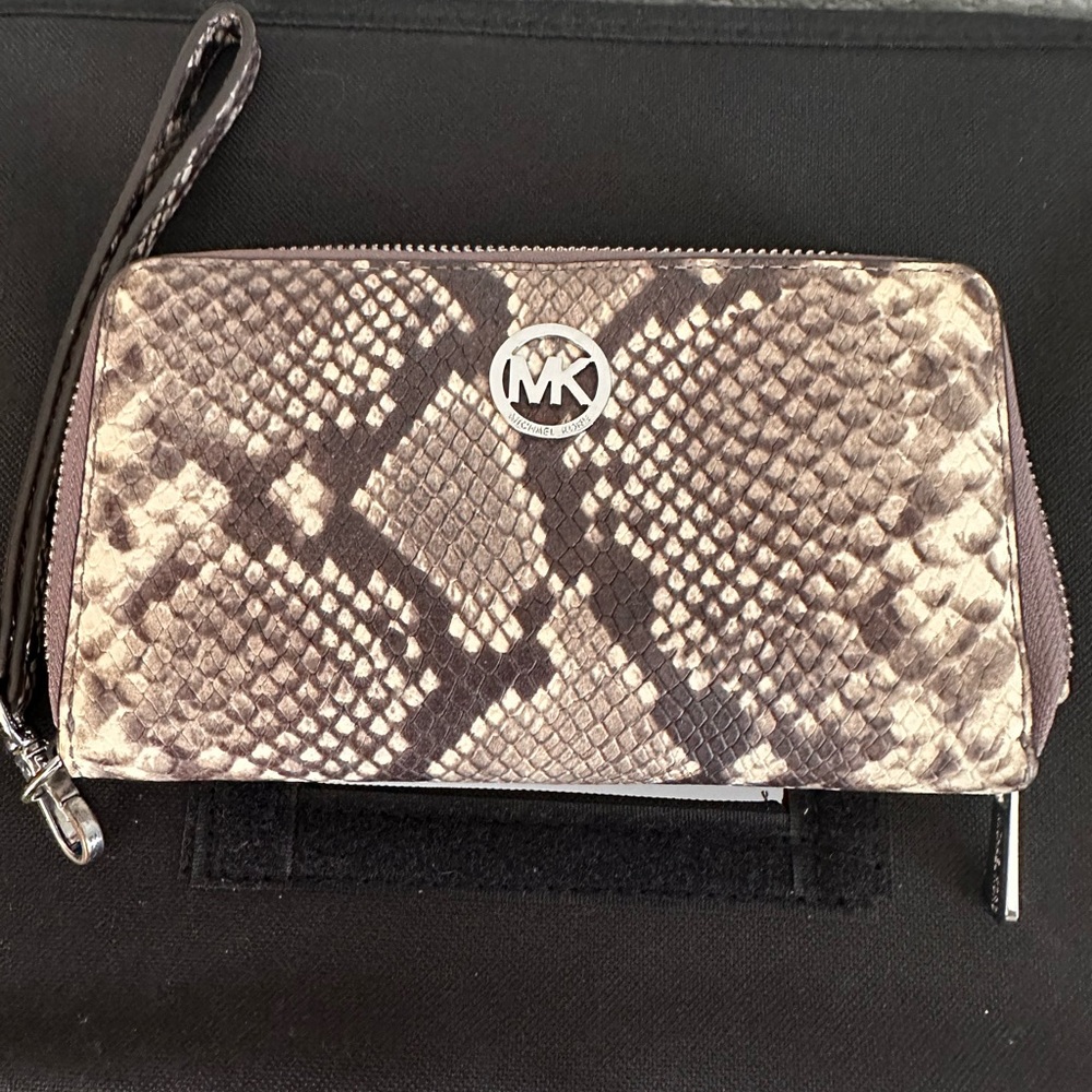 Michael Kors Brown Snake Print Wristlet